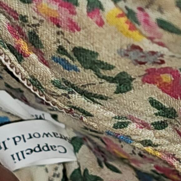 Vintage Cappelli Straw Handbag Wood Handles Floral Lined Woven Purse Cottagecore - Picture 10 of 11